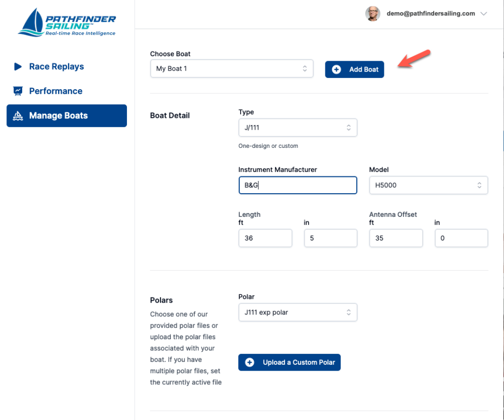 Pathfinder Sailing - Manage Boats