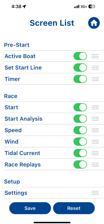 Pathfinder Sailing - screen list