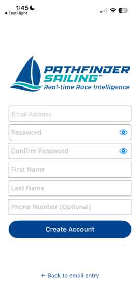 Pathfinder Sailing - Create a New Account