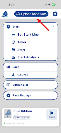 Pathfinder Sailing - Home Screen - upload race data
