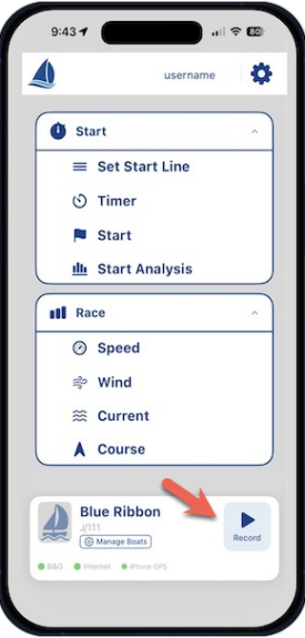 Pathfinder Sailing Home screen Race Recording