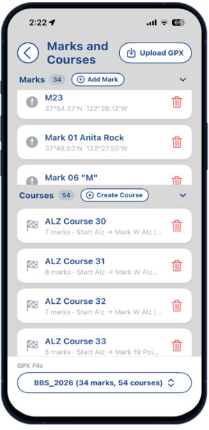 Pathfinder Sailing - Marks and Courses screen Pathfinder Sailing - Marks and Courses screen